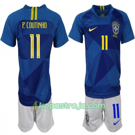 Billiga Fotbollströjor Brasilien P. Coutinho 11 Barn VM 2018 Borta tröja